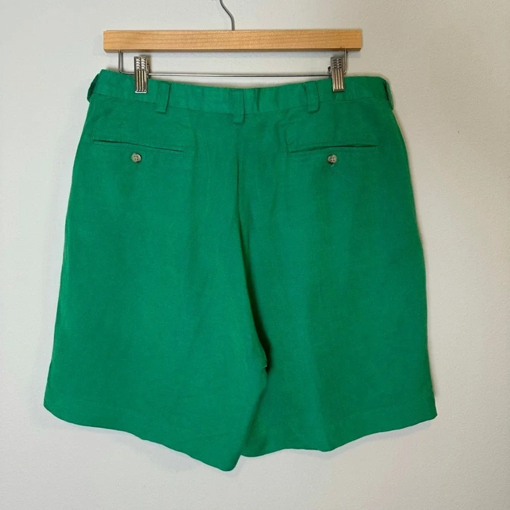Polo Ralph Lauren Mens Green Linen Viscose Blend Flat Front Shorts Size 34